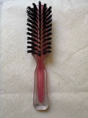 Vintage Goody Pink & Clear Plastic Hair Brush 6" Nylon Bristles Purse USA